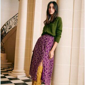 Sezane Tabata Skirt Imprimé Feuillages Fond Violet - Size 36